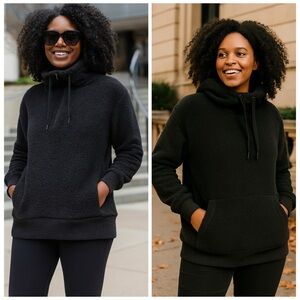Athleta Black Fleece Sherpa Funnel Neck 1/4 Zip Pullover XXS
